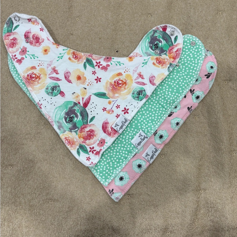 Floral Bandana Bib Set in Pink, Mint & White